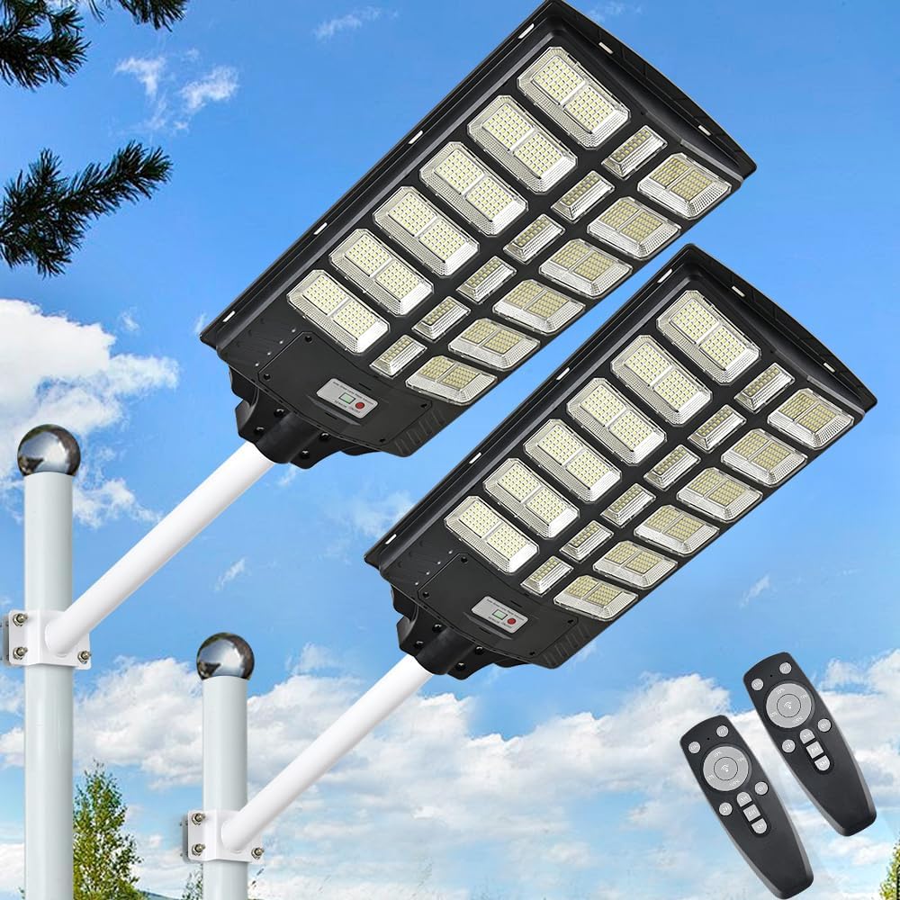 16000W Solar Street Lights Outdoor, 240000 Lumens Dusk to Dawn Motion Sensor Security Flood Light with Remote Control, Wireless, Waterproof, Perfect for Garden,Yard, Parking lot 2 Pack