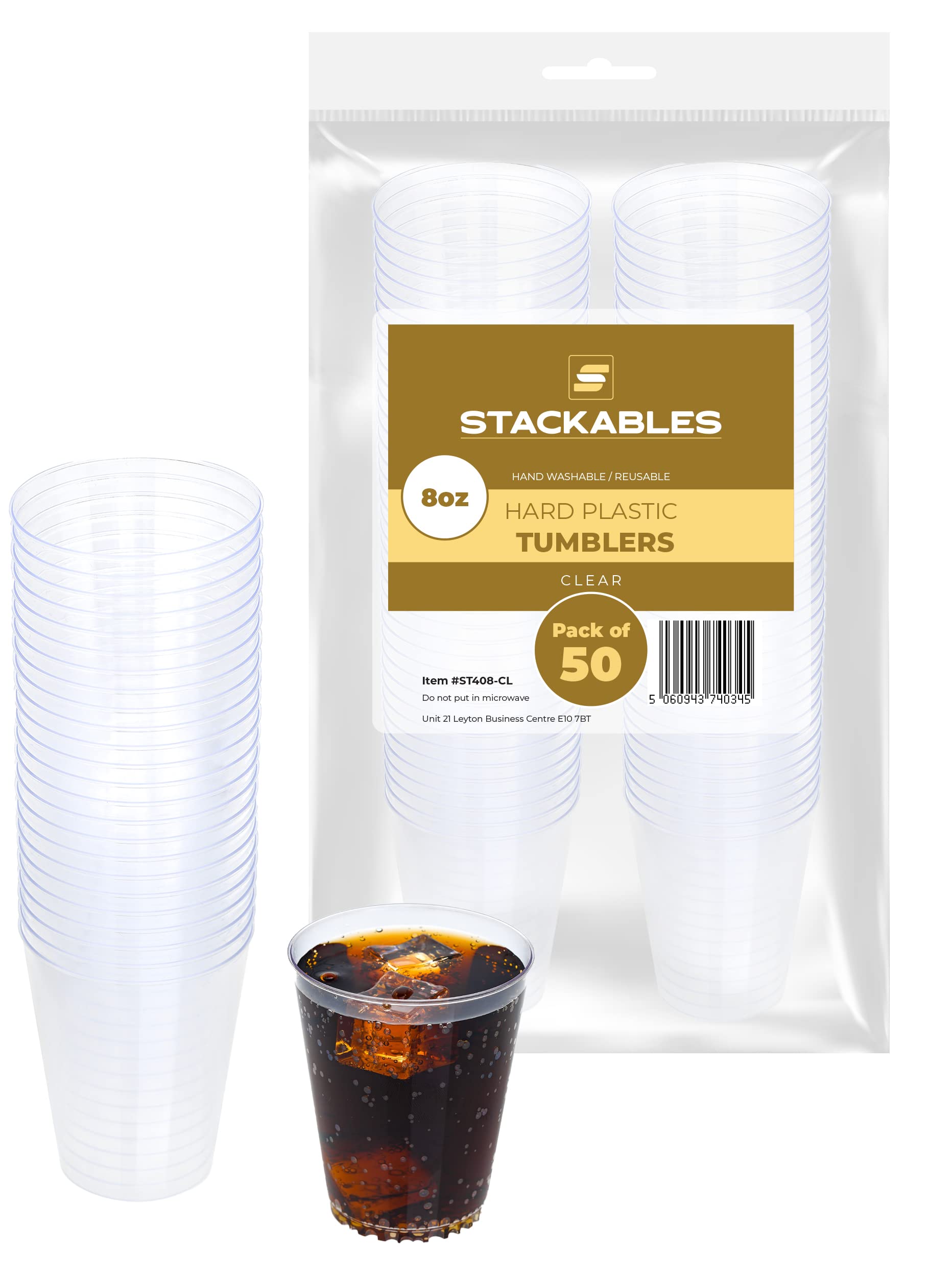 STACKABLES 8oz Clear Hard Plastic Cups - Pack of 50 | Premium Quality, Reusable, and Elegant | Ideal for Upscale Parties, Events, and Catering