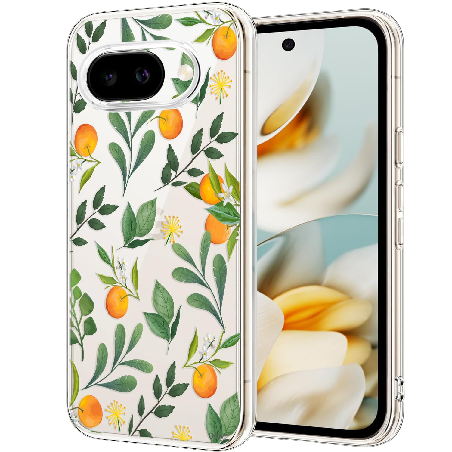 Unov Case for Pixel 9a Case Clear with Design Soft TPU Shock Absorption Slim Embossed Pattern Protective Back Cover (Citrus Flavors)