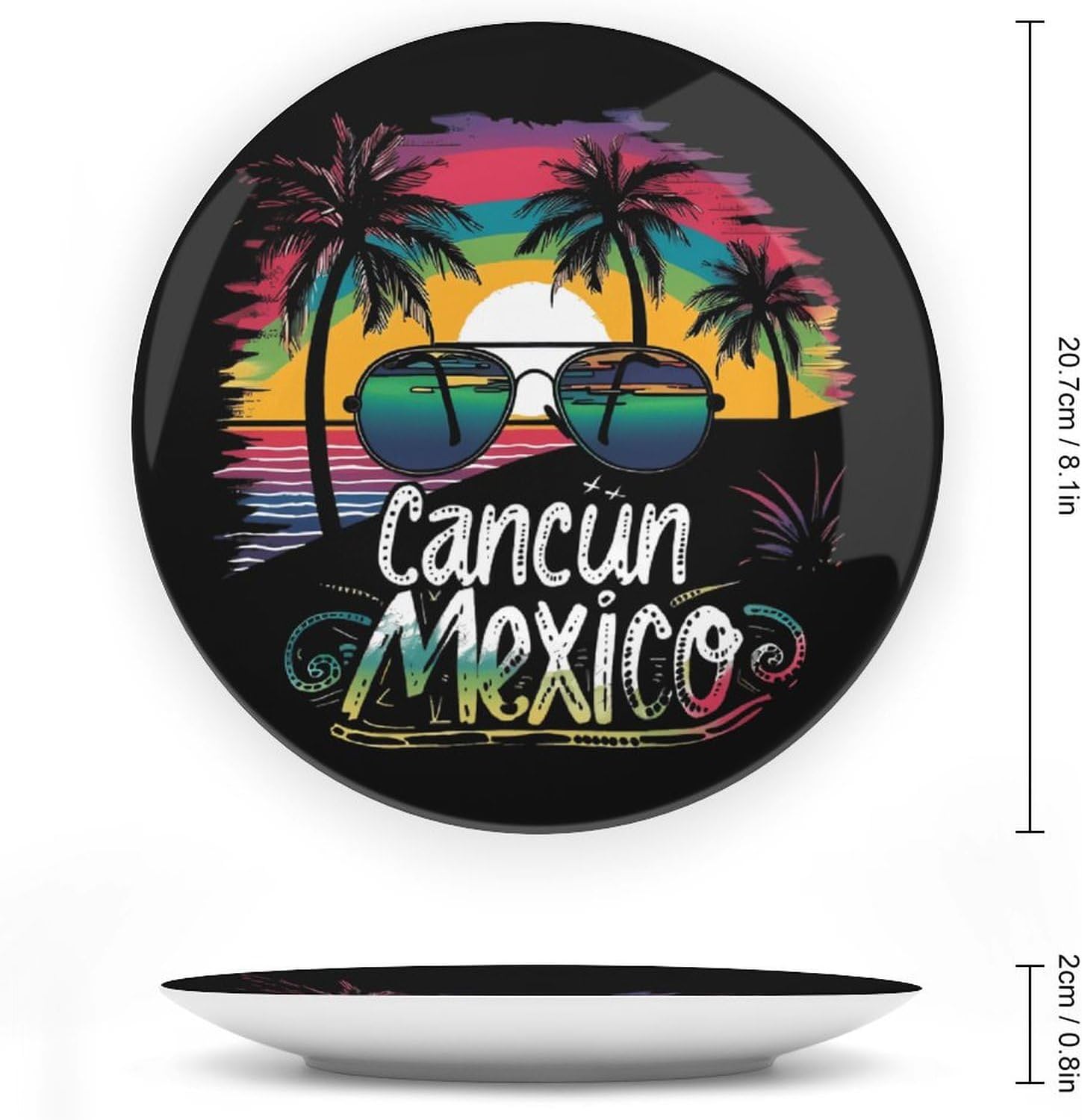 Cancun Mexico Vacation Beach Novelty Decorative Art Plate Pattern Ceramic Tray Ornaments with Display Stand Decor