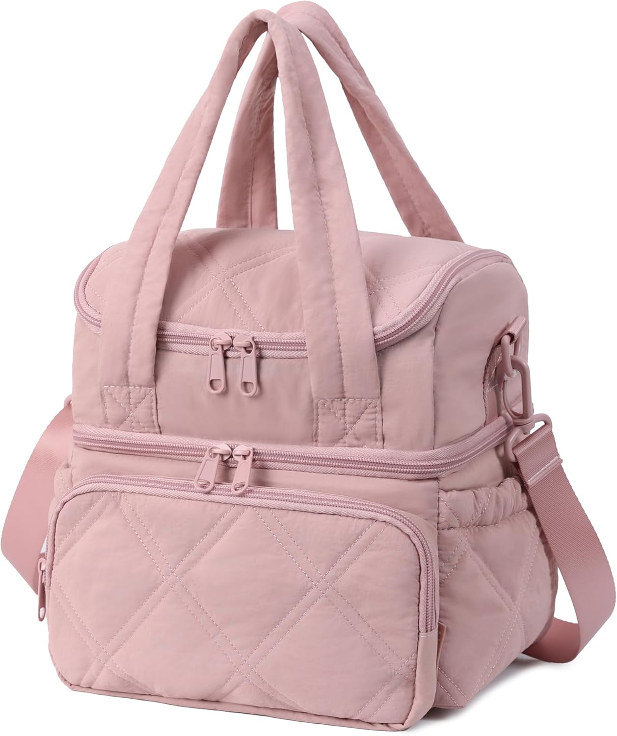 Lunch Bag Women Double Deck Quilted Puffer Insulated Lunch Cooler Leakproof Durable Reusable For Work Picnic Meal Prep