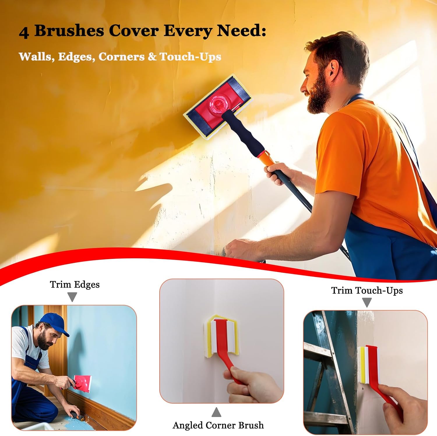 Paint Edger Tool - 360° Rotation Handle for High Ceilings & Corners, 10 PCS Paint Edger Kit with Trim/Refill Pads, Edge Painting Tool for Walls/Ceiling Lines,7 Inch Paint Pad Set