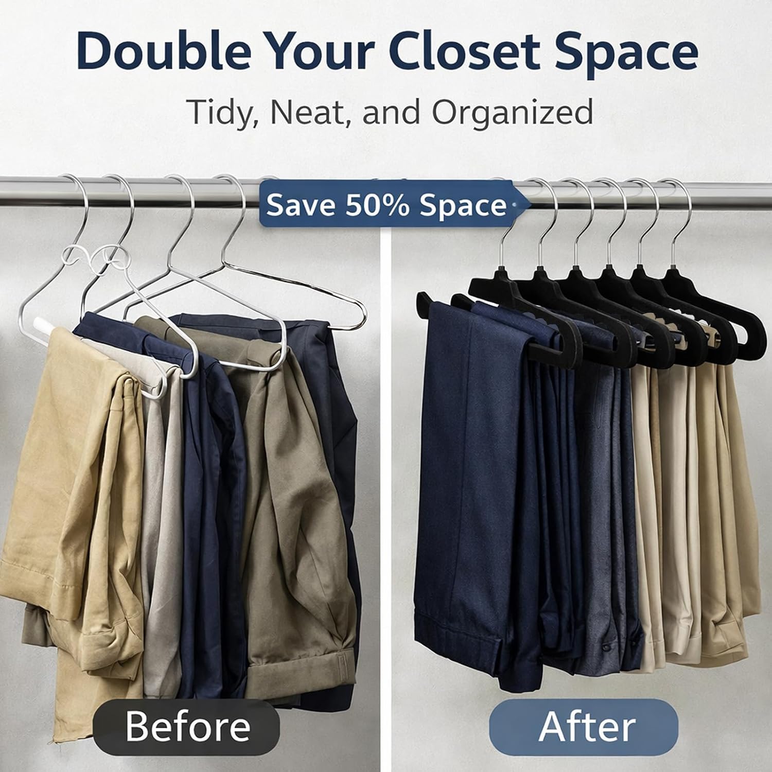 Pants Hangers, 10 Pack Non-Slip Open Ended Velvet Hangers