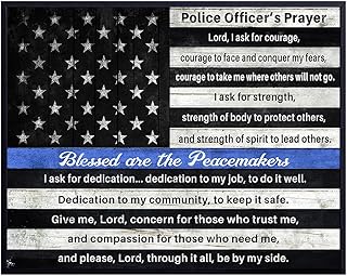 Police Prayer Wall Art LARGE 11x14 - Thin Blue Line Patriotic American Flag Decor - Inspirational Religious Christian Wall Art for Law enforcement, First Responders - Patriotic Gift Home Decor