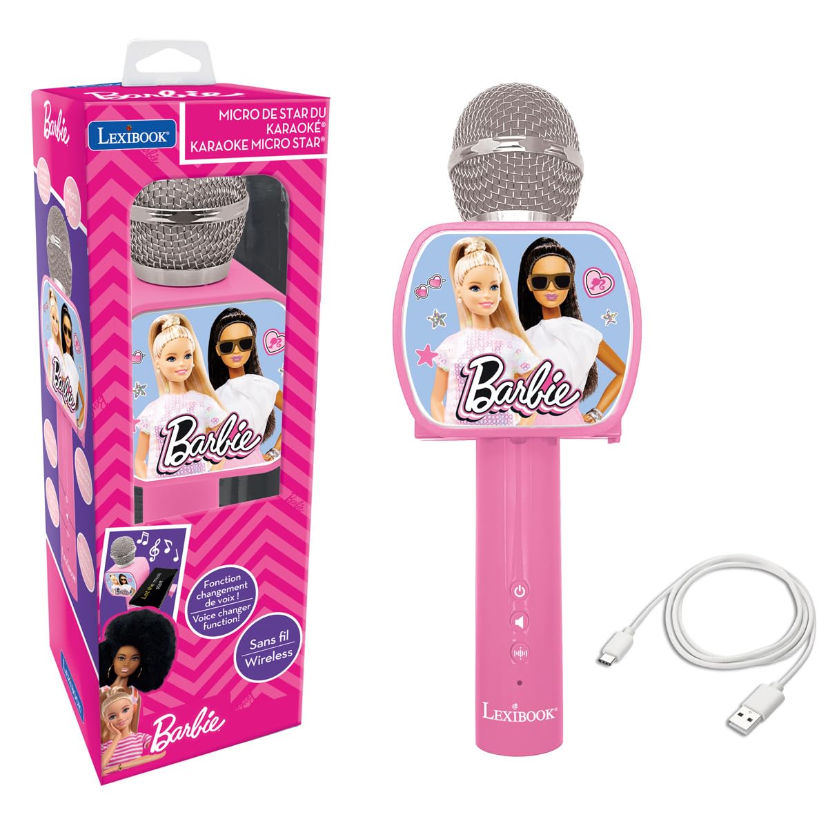 Lexibook Barbie, Bluetooth® Microphone with Voice Change function, Phone holder included, Built-in speaker, Pink, MIC240BBLXB