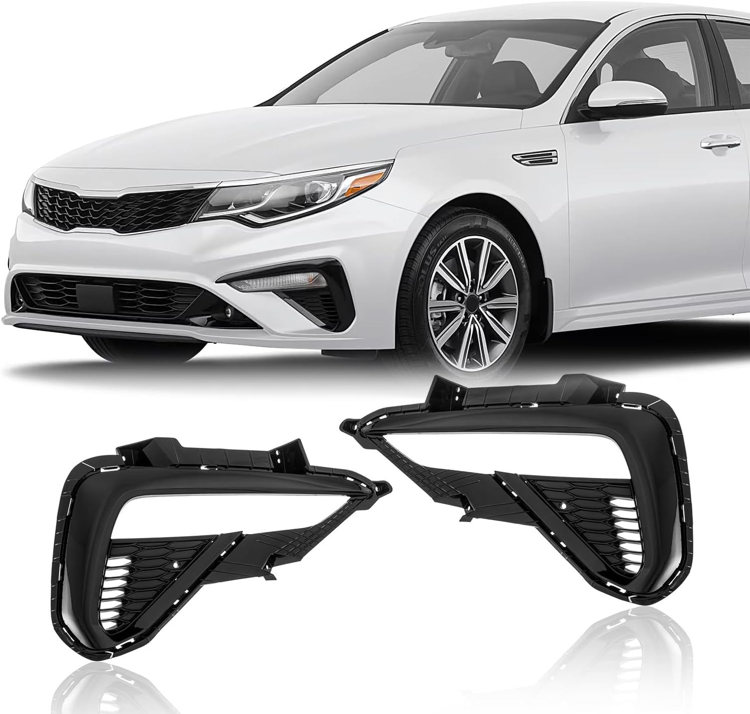 Front Fog Light Bezels Compatible with 2019 2020 Kia Optima LX EX SX S | Left and Right, Bumper Insert, 86593-D5500 86594-D5500