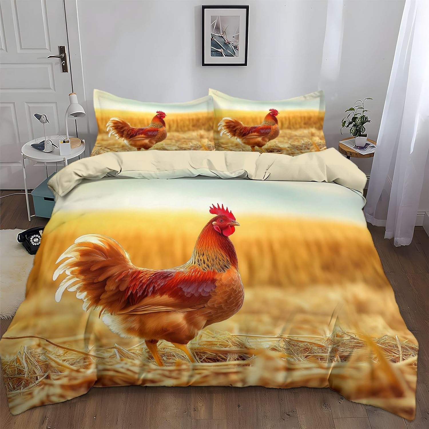 Housses couettes 140x200 cm coq pour une chambre d'enfant style campagne