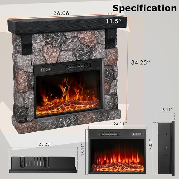 Chimenea Eléctrica PUKAMI 36 pulgadas con Manto y Control Remoto miniatura 2