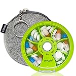 INVODA Weekly Pill Organizer 7 Compartment Rotating Pill Box for Daily Medication & Vitamins - Portable Travel Pill Case Fish Oil Supplements Vitamins Organizer (Green+Bag)