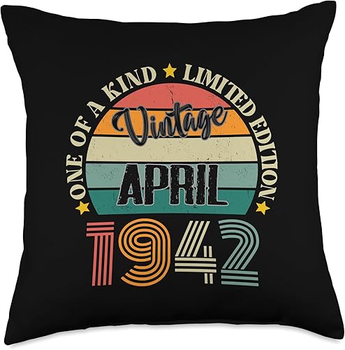 83 Year Old Vintage April 1941 83rd Birthday Retro Throw Pillow, 18x18, Multicolor