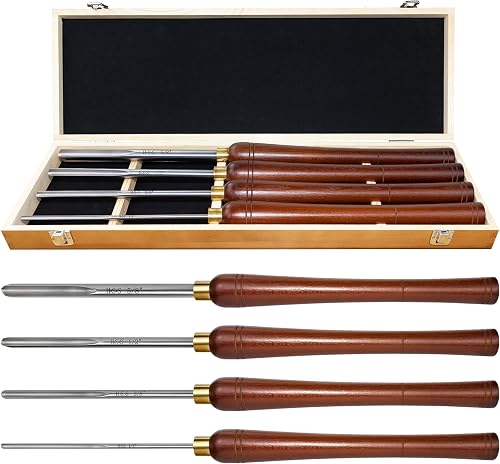4Pcs HSS Bowl Gouge Set, Wood Lathe Turning Chisels with Wooden Box