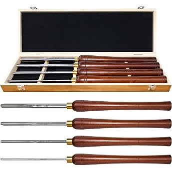 Set of 4 HSS Lathe Knife in Wooden Case Wood Turning Tool for Wood 6mm 10mm 13mm and 16mm Chisel for Wood Turning