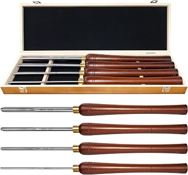 4Pcs HSS Bowl Gouge Lathe Chisel Set with Side Grind, 1/4", 3/8", 1/2" and 5/8" Spindle Gouge for woodturning,Wood Lathe Bowl Turning Tools with Wooden Box