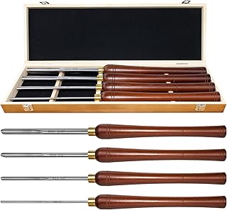 4Pcs HSS Bowl Gouge Lathe Chisel Set with Side Grind, 1/4", 3/8", 1/2" and 5/8" Spindle Gouge for woodturning,Wood Lathe Bowl Turning Tools with Wooden Box