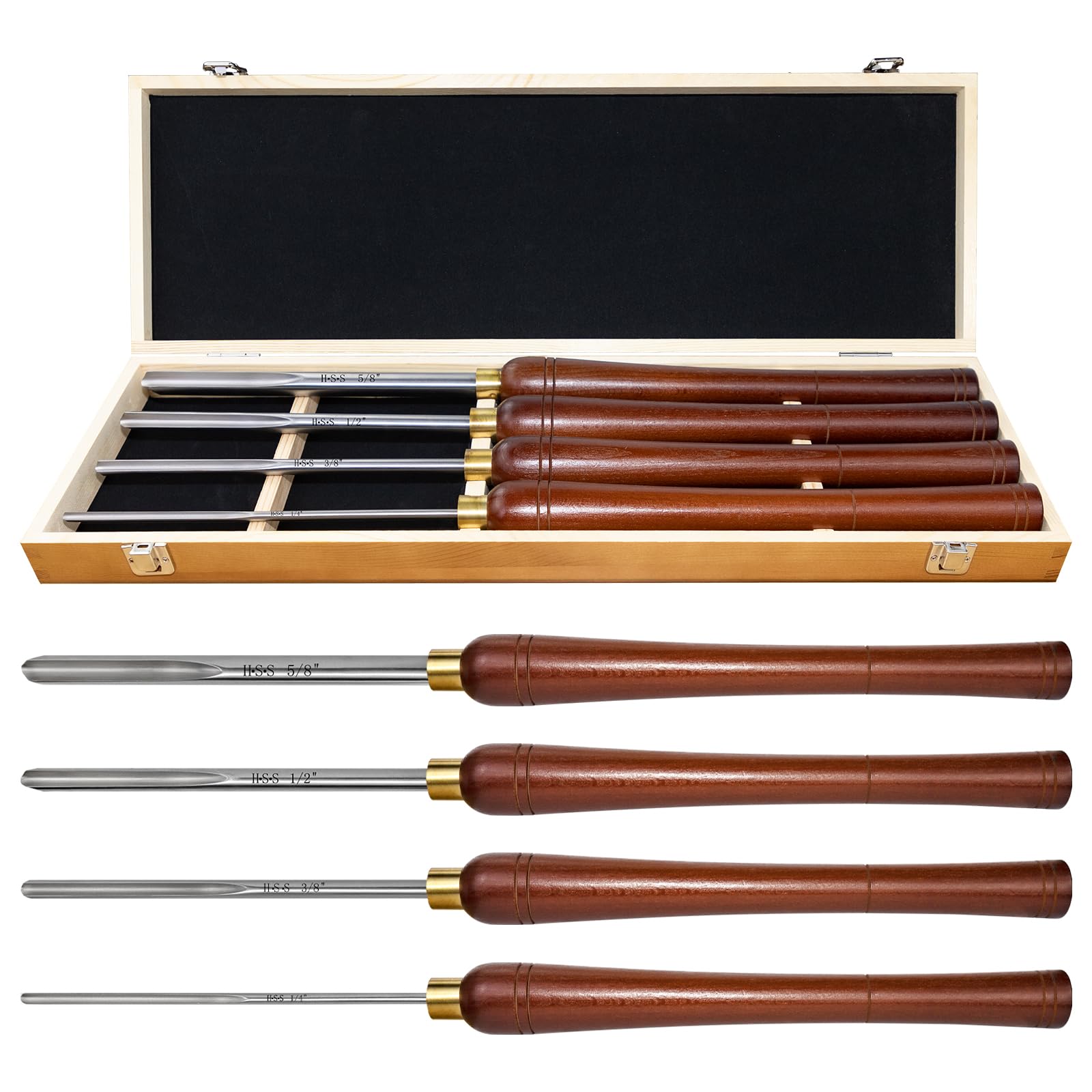 4 Stück Drechseleisen Set, HSS Drechselmesser im Holzkoffer, Drechselwerkzeug für Holz, 6mm,10mm,13mm und 16mm Meißel für Holzdrehen