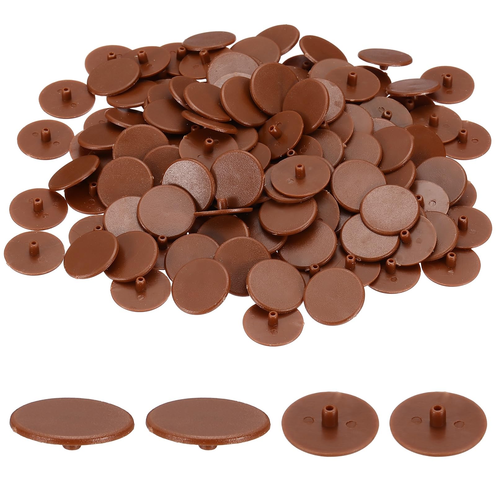 sourcing map 300Pcs 3x17.5mm Plastic Hole Plugs, Round Screw Cap Cover, Panel Drill Hole Plugs for Furniture Cabinet Cupboard Shelves Fencing Post Pipe Insert End Caps, Red Brown