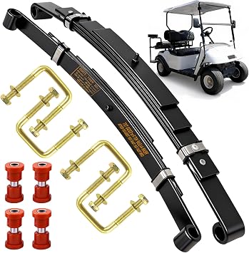 Heavy-Duty 4-Leaf Golf Cart Rear Leaf Springs Kit for EZGO TXT/Medalist | Electric 1994-2013&Gas 1996-2008,2000 Lbs Ultra Load Golf Cart Suspension with Bushings Sleeves U-Bolts,Replace OEM 74207-G01