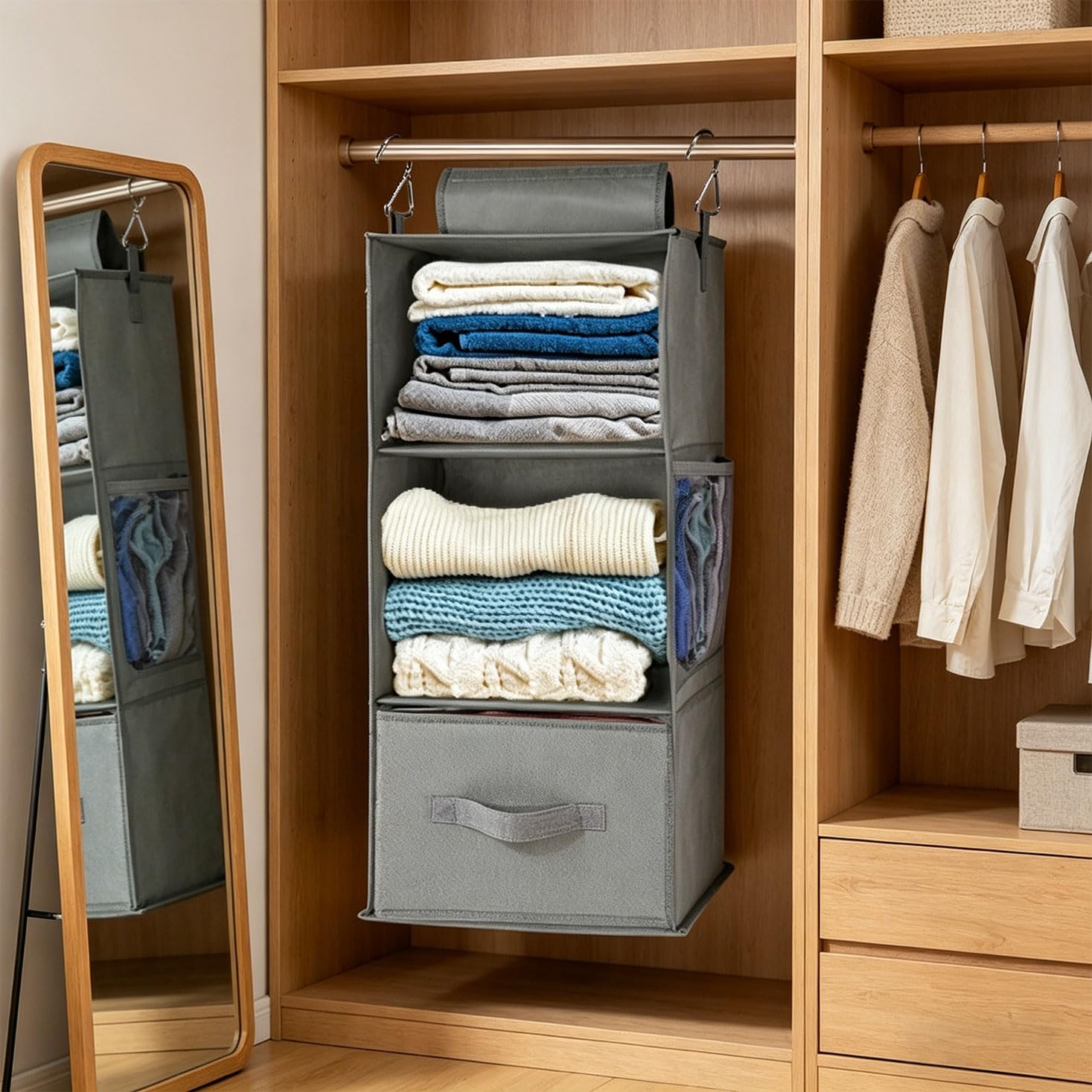 2 Hängeschrank Aufbewahrungstaschen mit sichtbaren Stofftaschen für Socken, Unterwäsche und Accessoires Robuste Oxford Konstruktion, faltbares Design, Hängeregale für den Kleiderschrank