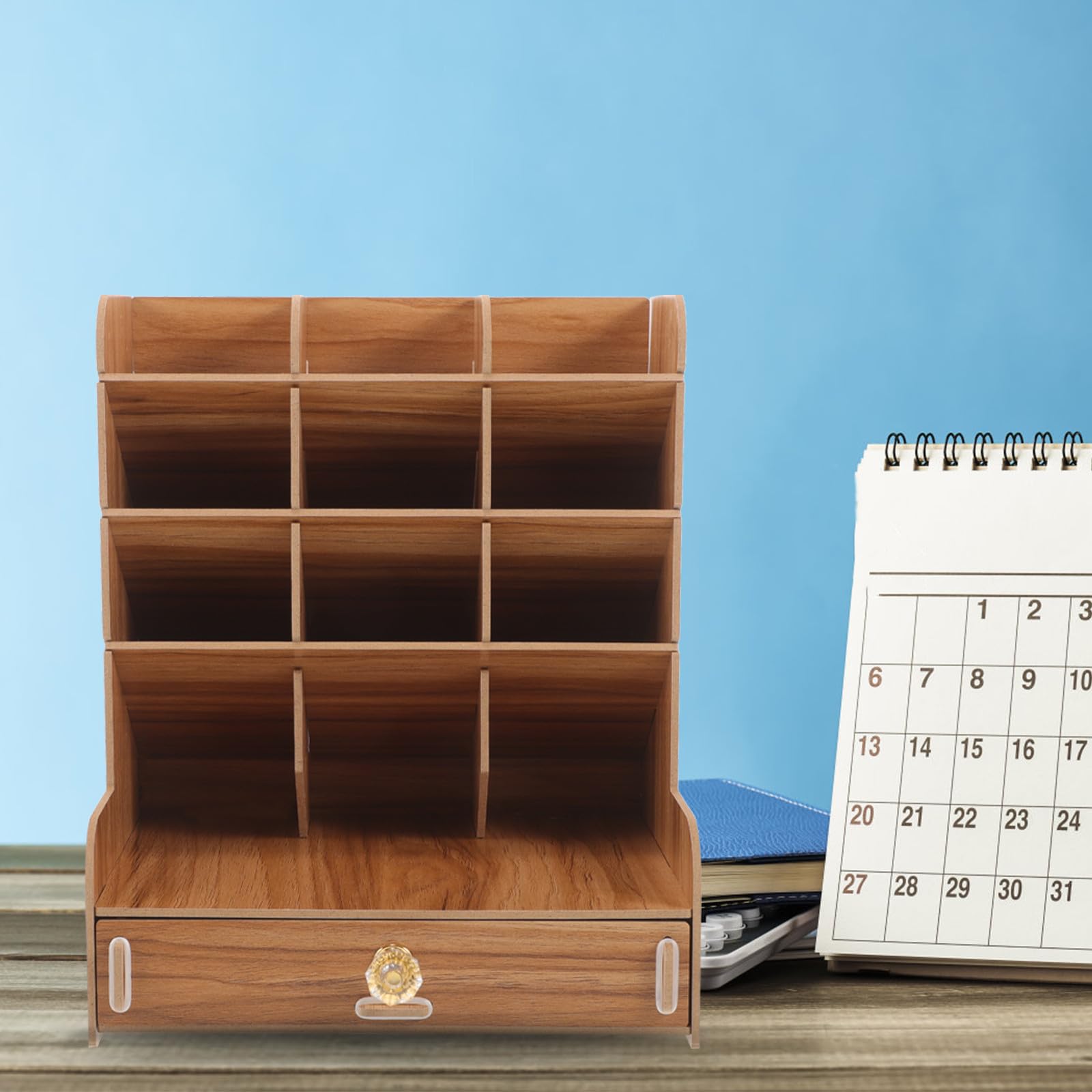 Portalápices de Madera Compacto y Sólido Diseño Simple y Limpio para Escritorio, Organizador de Bolígrafos Práctico Adecuado para Oficina y Mesa