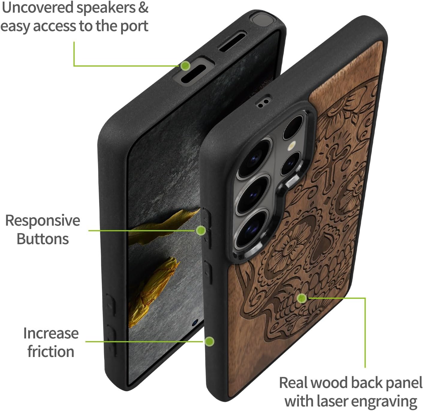 Carveit Magnetic Wooden Case for Samsung Galaxy S26 Ultra Case 2026, TPU Shockproof Cover & Wood Artisan Engraved, Compatible with MagSafe Wireless Chargers (Fiesta Skull) Walnut