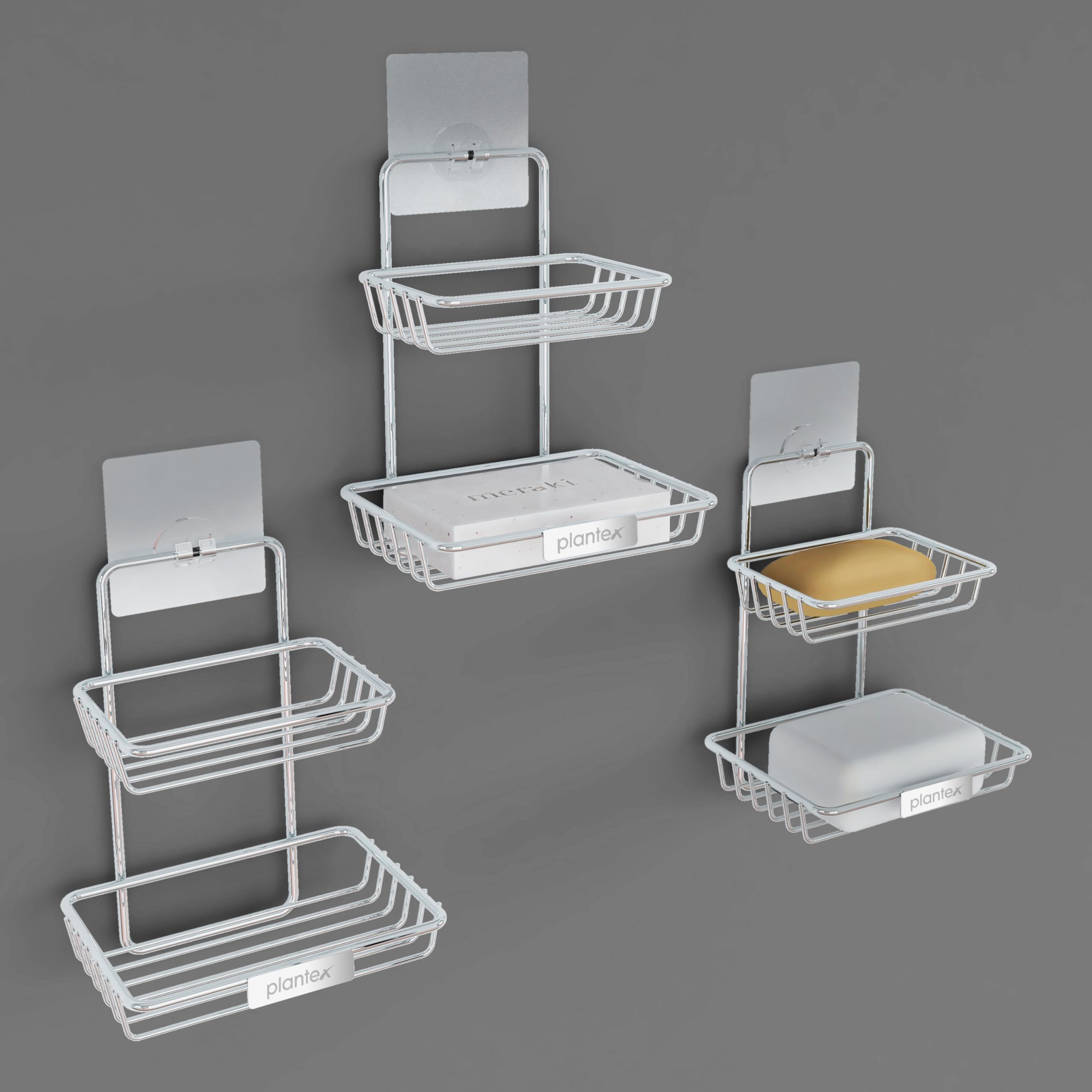 Plantex Self Adhesive Soap Holder for Bathroom/Stainless Steel Soap Case/2 Layer Soap Storage/Bathroom Accessories - Pack of 3 (Chrome) (B0D6BMTD6Z) Amazon Price History, Amazon Price Tracker