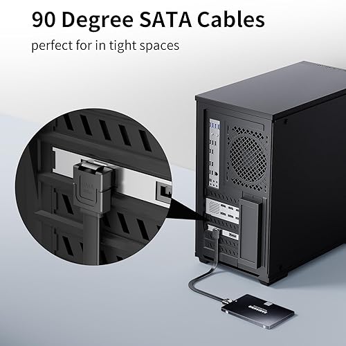 Miniatura 2 de BolAAzuL Cable SATA III en ángulo recto y recto, paquete de 2 cables de datos SATA de 90 grados + cable SATA 3 recto a recto, cable SATA de 6 Gbps