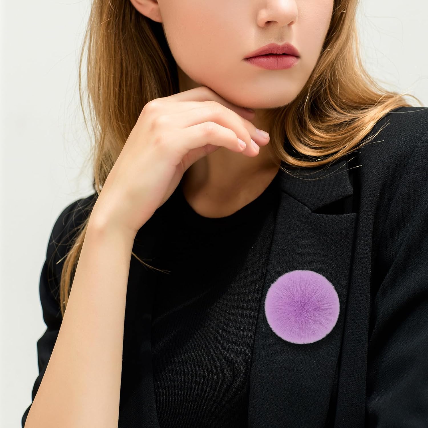 Purple Bunny Tail Plush Brooch Pins for Women 80mm Fluffy Pom Poms Ball Lapel Pins Cute Jewelry Pins for Women Dress Accessories image 5