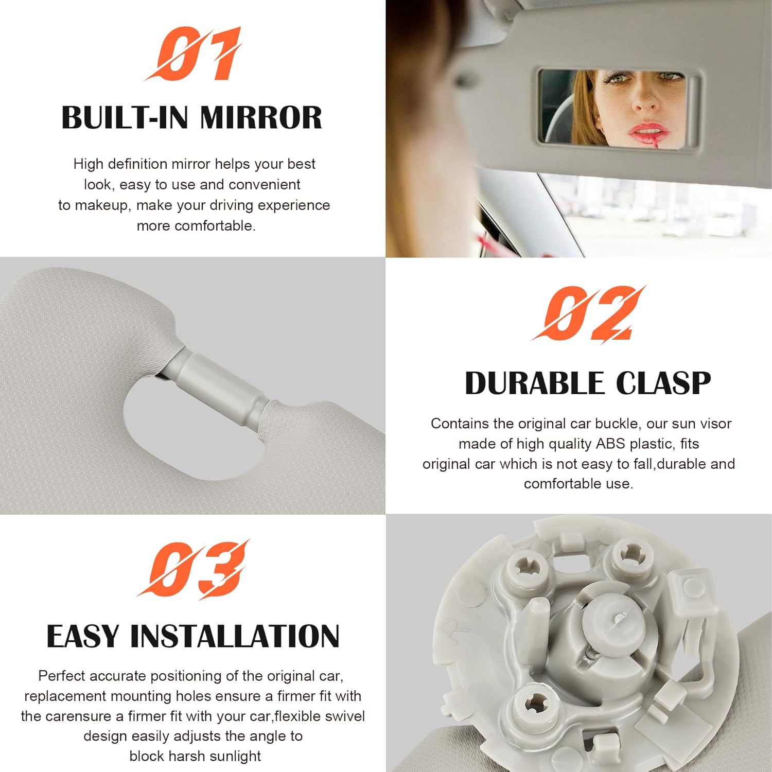 Grey Driver Left + Passenger Right Side Sun Visor Replacement Compatible with 2011 2012 2013 2014 2015 2016 Chevy Chevrolet Cruze Replace 95034256, 95034253, 84126667, 84126658