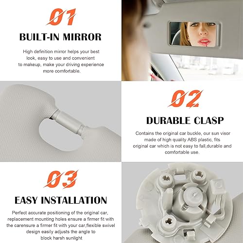 Miniatura 4 de Reemplazo de visera parasol gris para lado izquierdo y pasajero derecho compatible con Chevy Chevrolet Cruze 2011 2012 2013 2014 2015 2016 Reemplazo