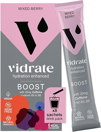 Vidrate Electrolytes Powder - Hydration Sachets Packed with Vitamins - Zero Sugar Rehydration Sachet No Artificial Sweeteners & Preservatives - Boost Mixed Berry Small Pack, 8 Electrolytes Sachets