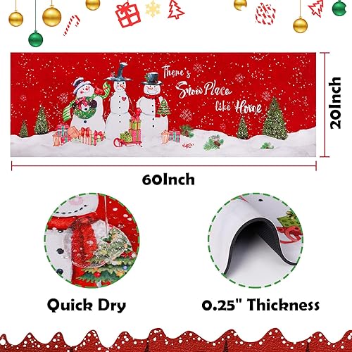 Miniatura 3 de ASPMIZ Alfombra de pasillo de Navidad, tapete de invierno con respaldo de goma antideslizante, tapete cómodo para piso de árbol de Navidad, tapete