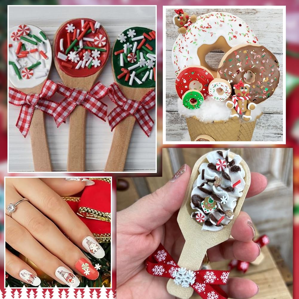 SUNNYCLUE 120G 12 estilos de Chispas Navideñas Rodajas de Arcilla Polimérica A Granel Verde Rojo Blanco Y Azul Copos de Nieve Navideños Perlas Caramelos de Imitación Azúcar Postres Mini Rodajas para D