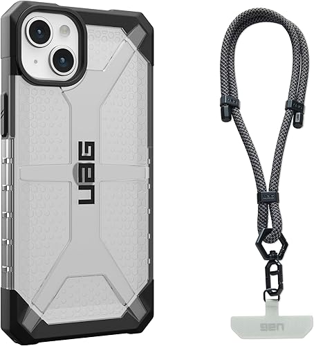URBAN ARMOR GEAR UAG - Funda diseñada para iPhone 15 Plus, color hielo de plasma de 6.7 pulgadas, con cordón para teléfono civil UAG, correa de