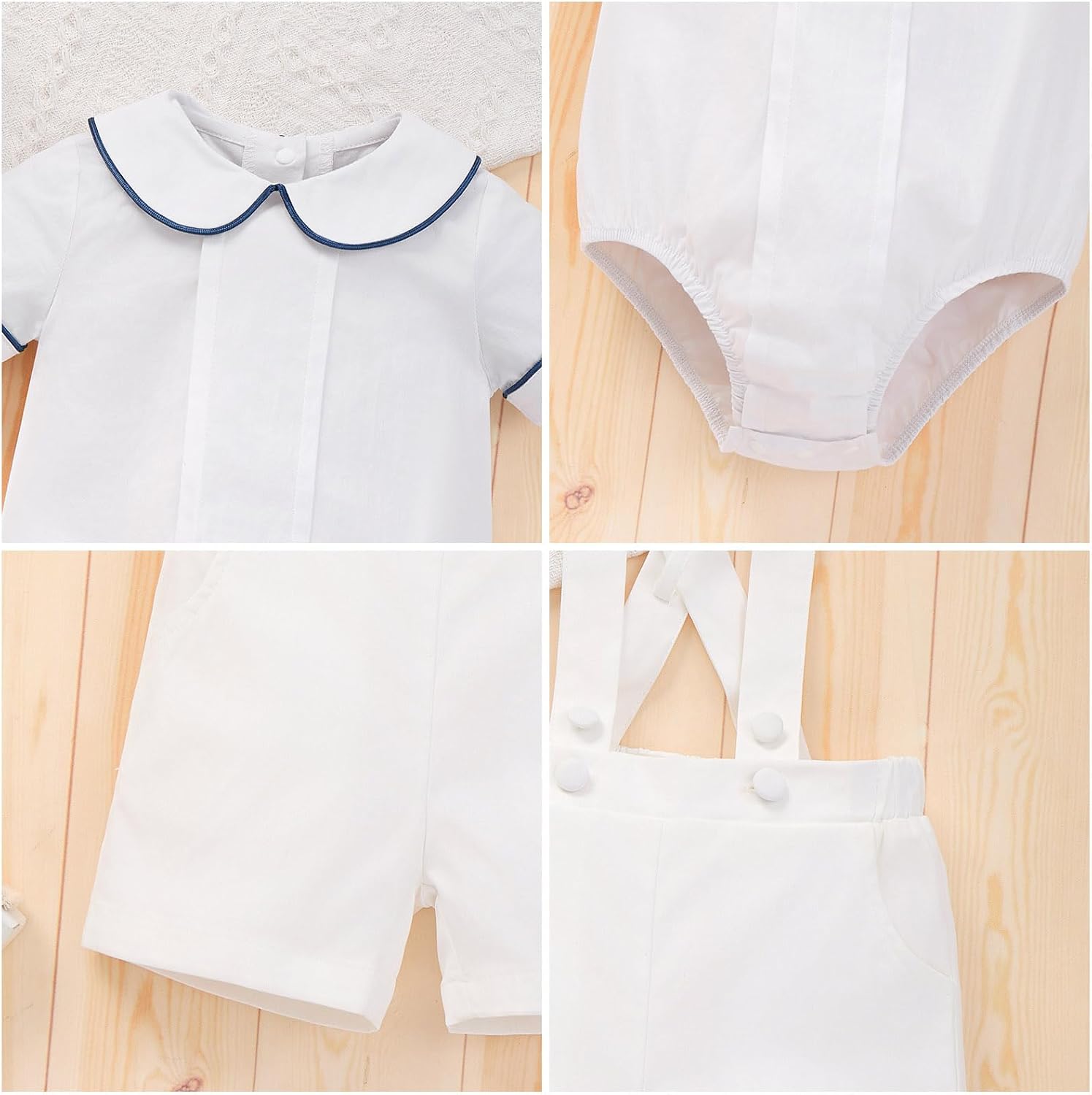 IBTOM CASTLE Newborn Baby Boy Baptism Outfit Suspender Shorts Romper Bowtie Infant Gentleman Formal Suit for First Birthday