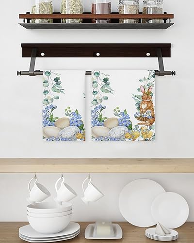Miniatura 3 de Kitchen Towel 2 Packs Cotton Waffle Weave, Easter Eggs Bunny Spring Flowers Eucalyptus Leaves 16 x 24 Inch Absorbent Quick Drying Dish Towels