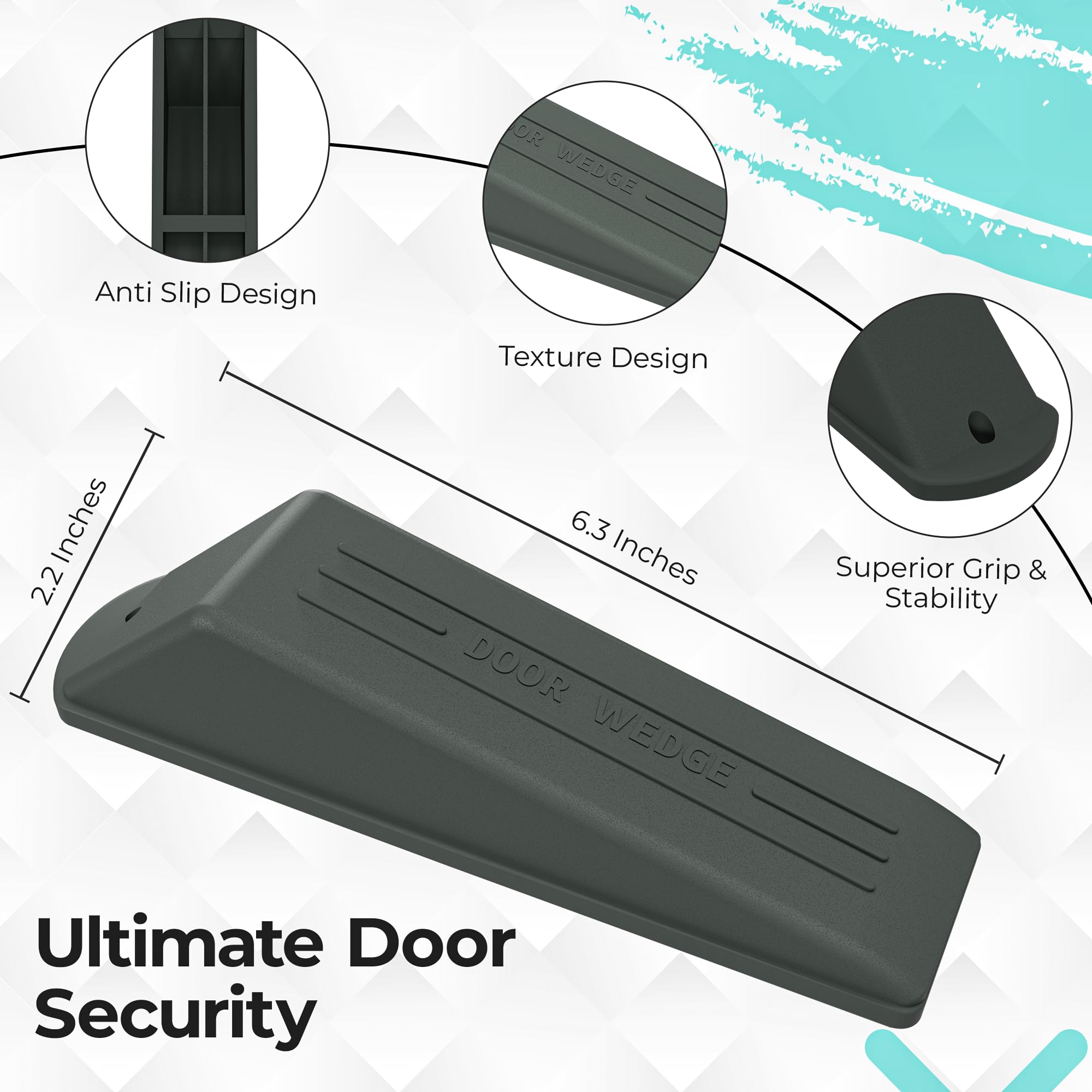 Trimming Shop 6.3 Inch Grey Rubber Door Stopper, Pack of 3, Heavy Duty Non-Slip Door Wedge for Fire Exit Classroom, Office - Image 2
