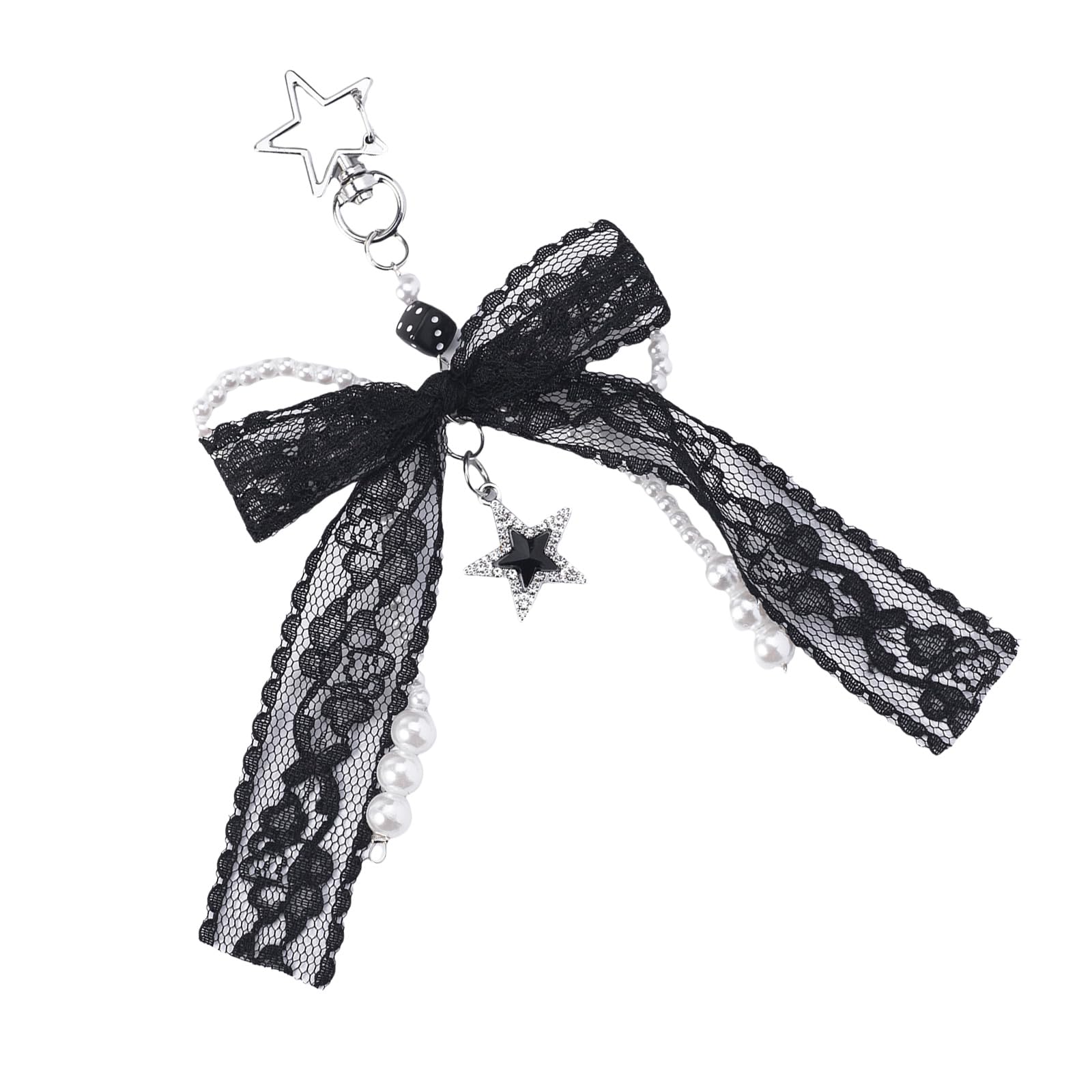 Fahia(ファヒア) Unisex Black [Fahia] Aesthetic Keychain Lovely Bag Pendant Charm Lace Pearl Bows Keychain Aesthetic Bag Charm For Women Bag Purse Backpack Decoration Handbag,