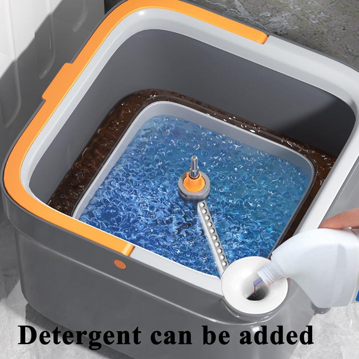 TRUE & TIDY Sistema di mocio e secchio con rotazione quadrata, doppia camera per acqua pulita e sporca, mocio auto-strizzante rotante a 360° con spazzola per strofinare integrata, manico in acciaio