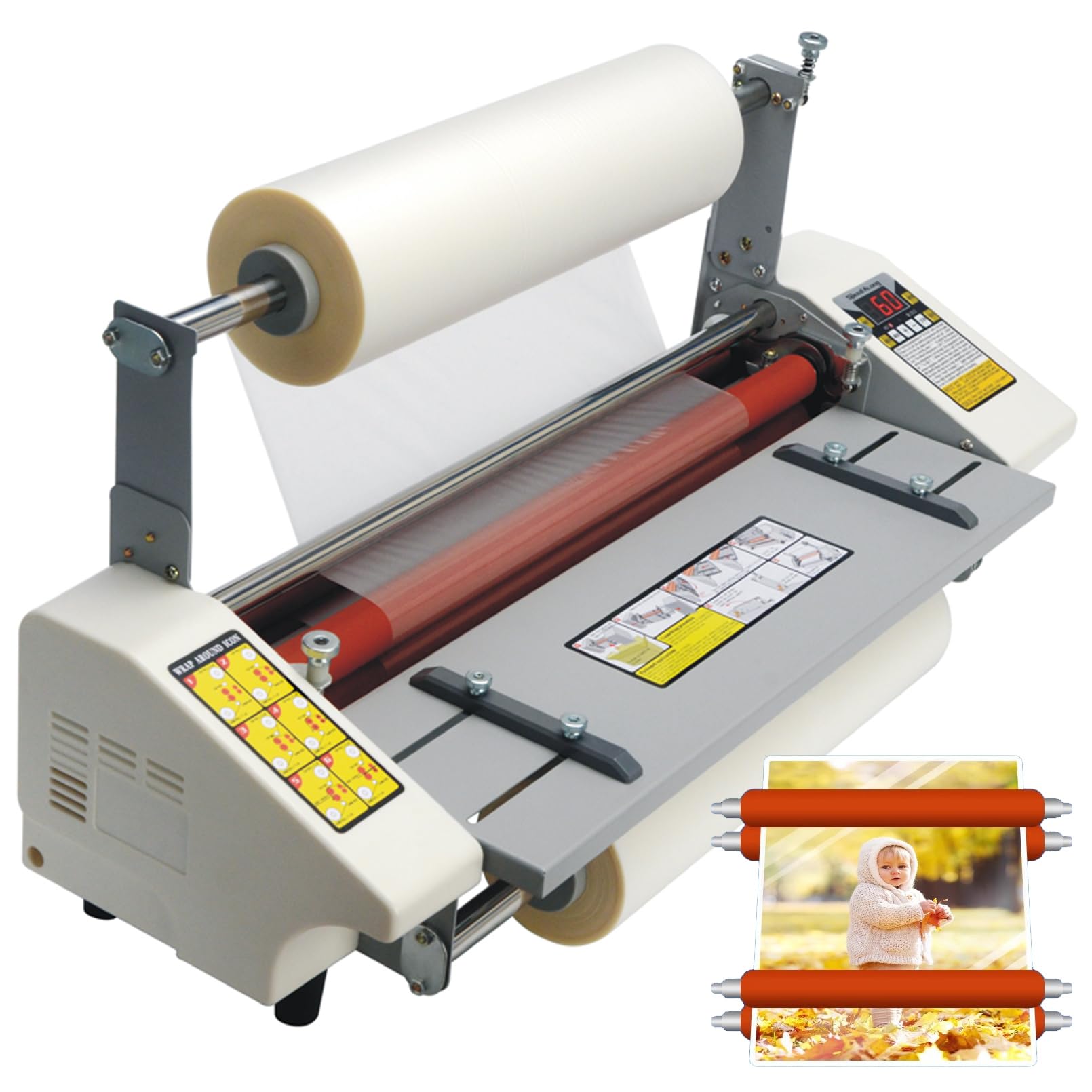 Macchina laminatrice di carta con schermo LCD, fogli di laminazione termica calda e fredda larga 440mm, velocità regolabile 0.3-3M/min, 0-180°C, spessore 0.1-5mm per insegnante di scuola dell'ufficio