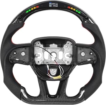 Real Carbon Fiber Steering Wheel, Perforated Leather Grip LED Steering Wheel Fit For Dodge Charger Challenger Durango SRT 2015-2024