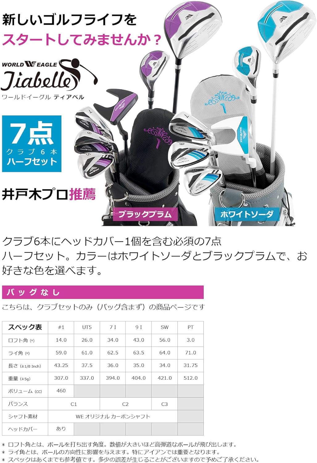 WORLD EAGLE 初心者向け 女性用 ゴルフクラブセット 右利き用 6
