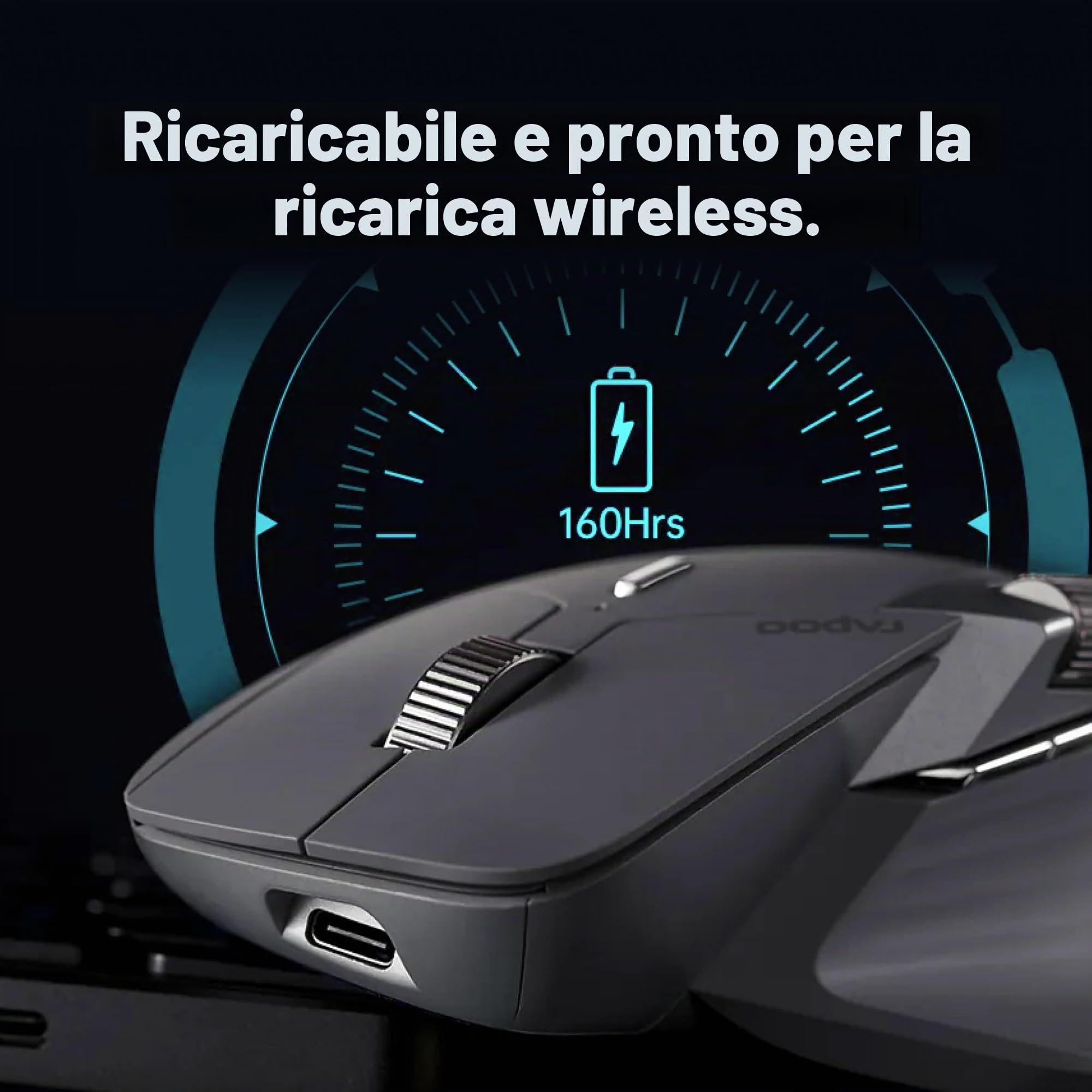 Rapoo MT760L mouse wireless wireless 4000 DPI sensore batteria ricaricabile ecologica ergonomica PC & Mac - grigio nero