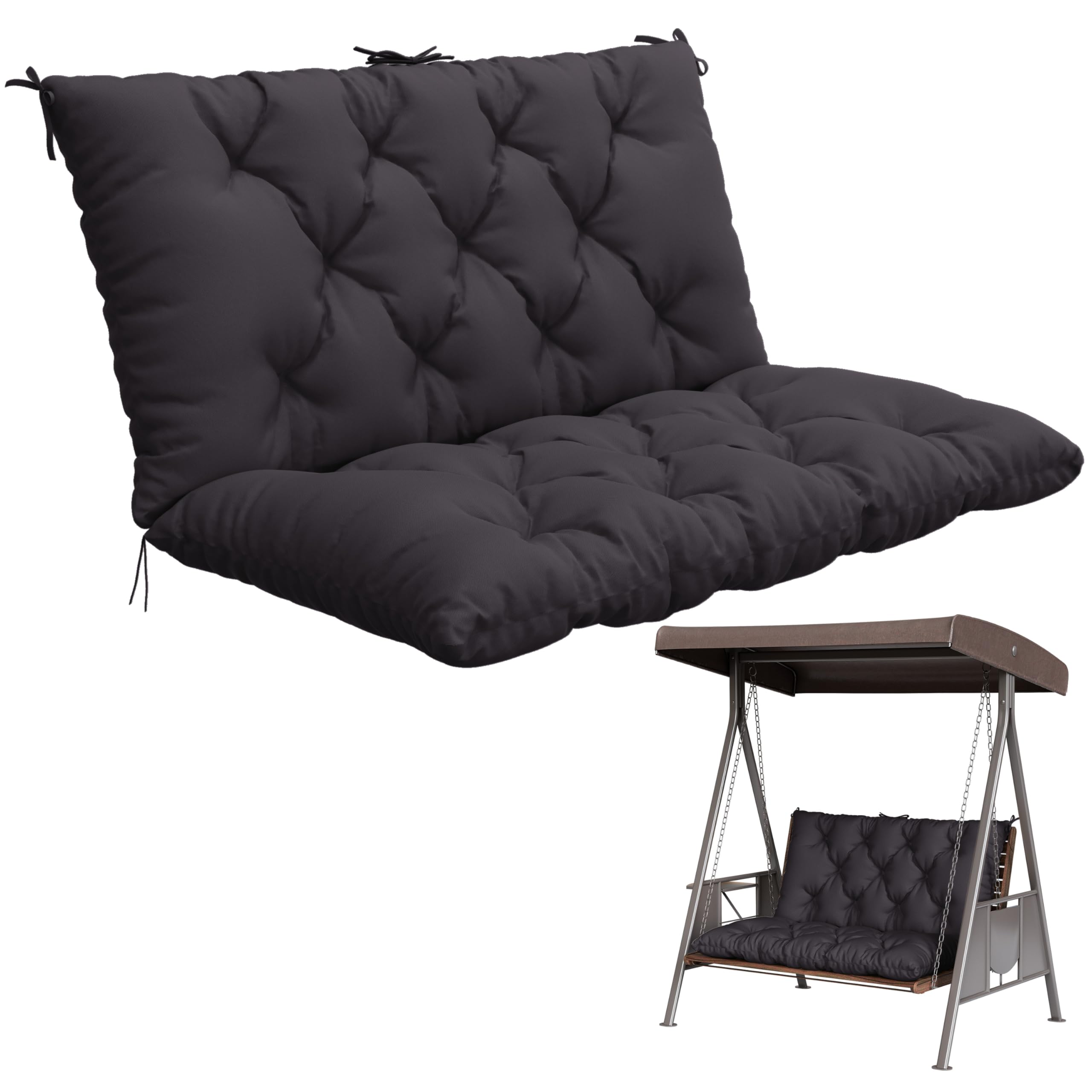 Porch Swing Cushion with Backrest,Waterproof Bench Cushion for Outdoor Furniture,2-3 Seater Replacement Thickened 5 in swing cushion,with Ties,Patio,
