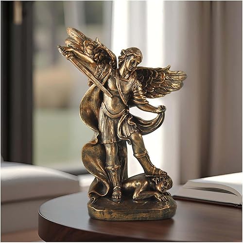 Miniatura 16 de Estatua de San Miguel Arcángel – Figura de resina con acabado de bronce de 5.32 pulgadas, ángel guerrero católico derrotando el mal, decoración