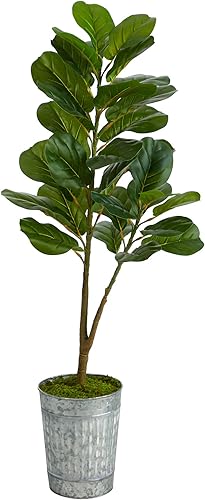 Nearly Natural Árbol artificial de higuera de hoja de violín de 4 pies en maceta de metal