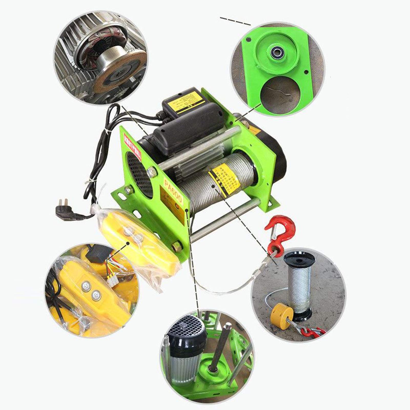 Genérico Electric Winch 400kg 30m Hoist with Wireless Remote Control, 220V Steel Cable, Multifunctional Small Winch for Various Applications