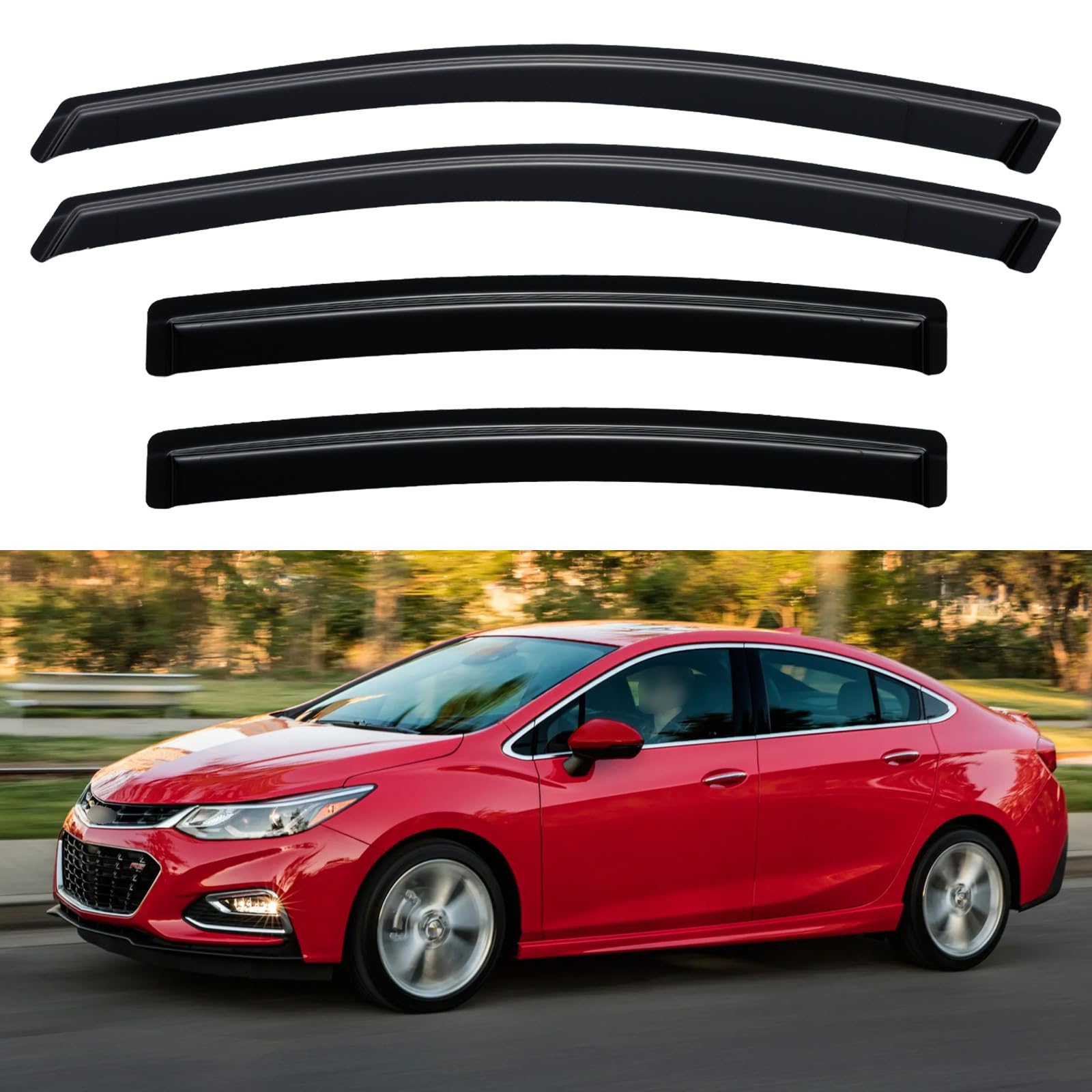 Window Visors Rain Guards for 2016 2017 2018 2019 Chevrolet/Chevy Cruze | Out-Channel Window Vent Wind Deflectors Visors Shades Protectors for 16 17 18 19 Cruze (Excludes Classic Model)