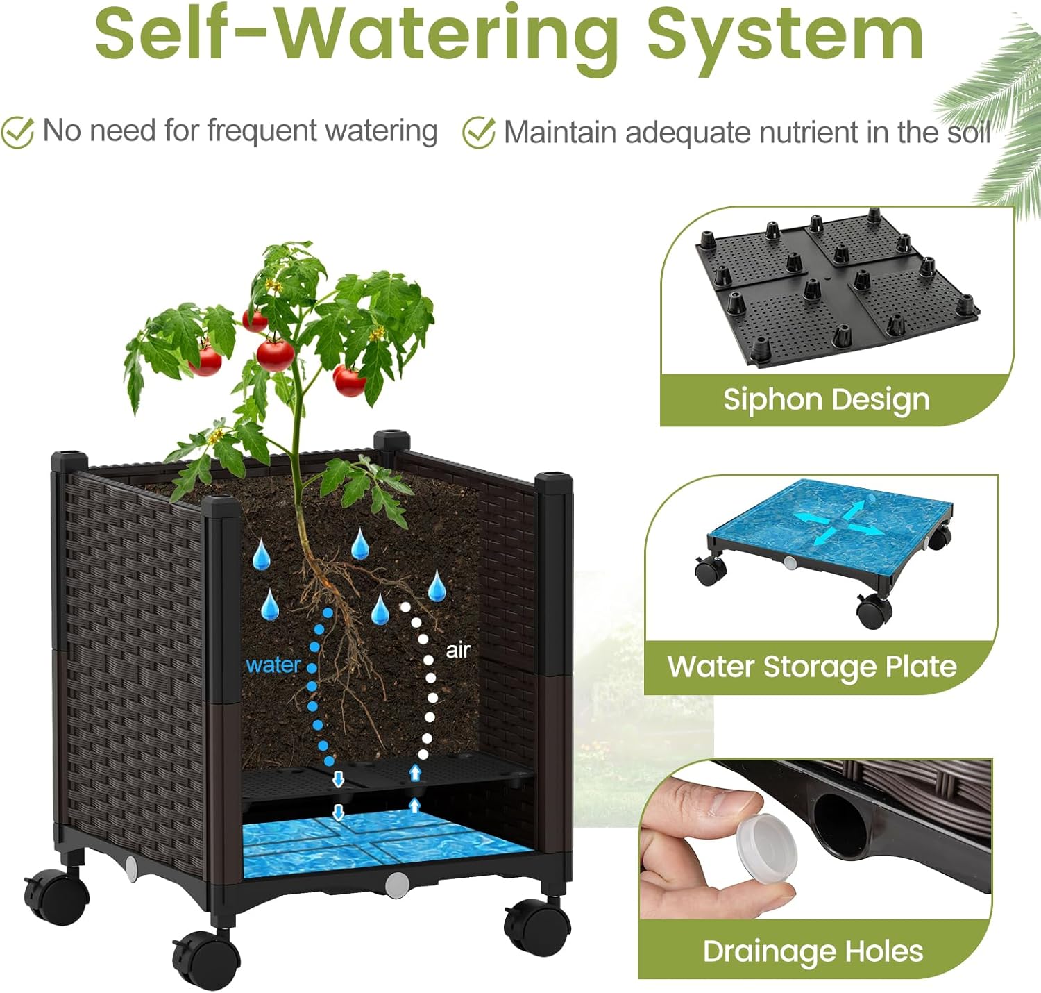 Giantex Raised Garden Bed Planter Box with Trellis, 87" Tomato Planter for Climbing Vegetables Flowers Vine Plant, Self-Watering Tomato Cage with Wheels for Garden Patio Outdoor & Indoor