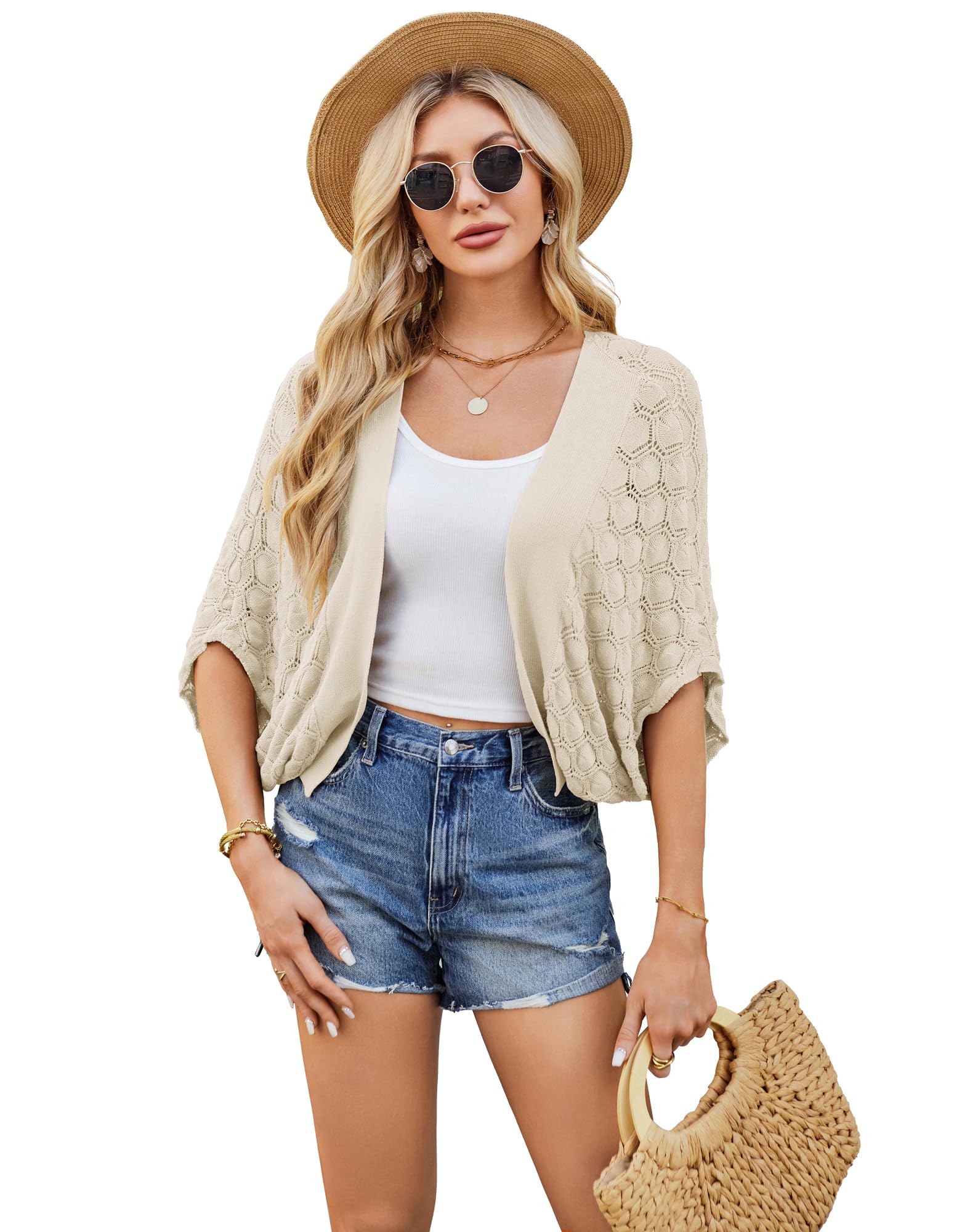 GRACE KARIN Gilet Femme Manches Chauve-Souris Ouvert Châle Cardigan Elegant