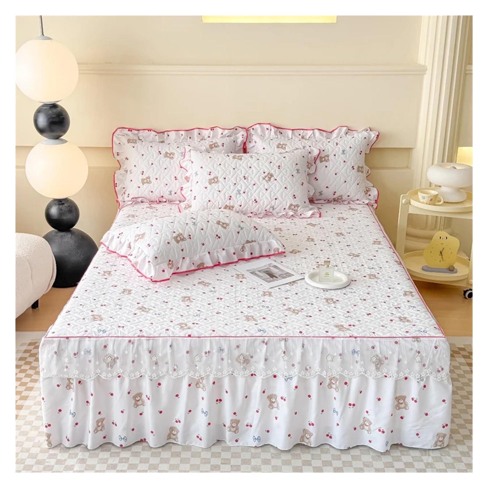 1pc Bed Skirt Thicken Ruffles Bedspread Floral Style Bed Cover Quilted Mattress Protector No Pillowcase(Color-08,150x200cm 1pc)